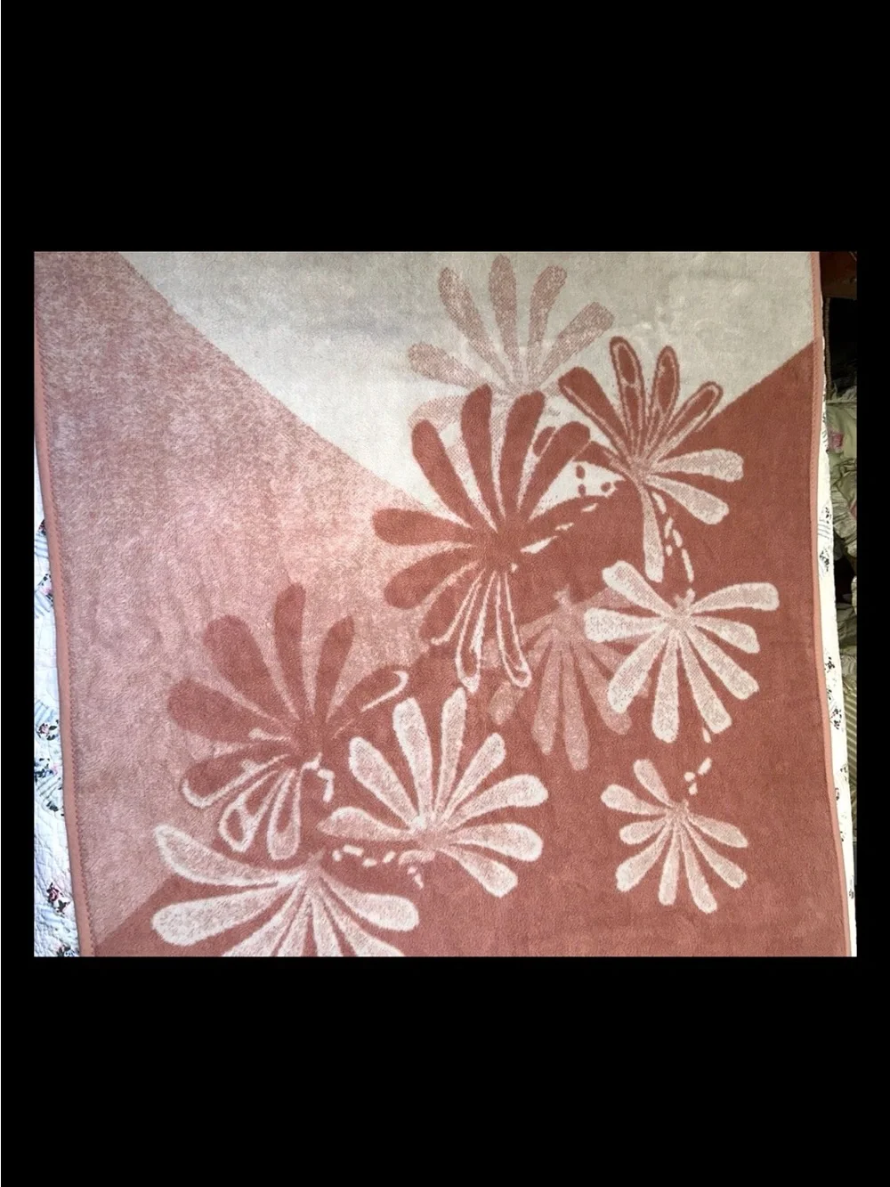 Mora Vtg Reversible Acrylic Throw Blanket Pink Gray Abstract Flowers 80